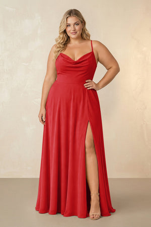 Ruby Red Spaghetti Straps Chiffon A-Line Bridesmaid Dress [sizeplus] | KISSBRIDAL
