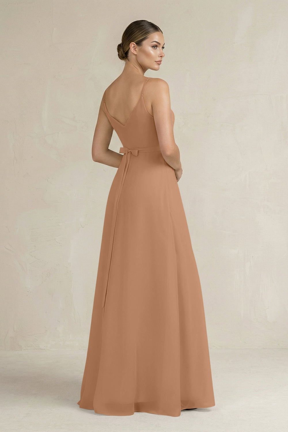 Ruched A-Line Chiffon Bridesmaid Dress with Slit in Bronzer