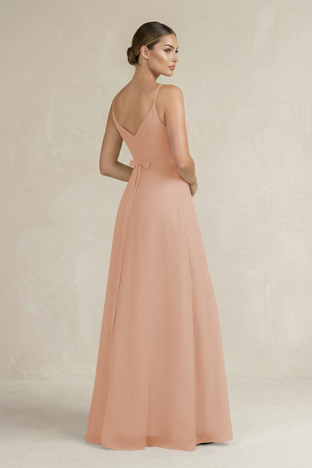 Ruched A-Line Chiffon Bridesmaid Dress with Slit in Champagne Rose