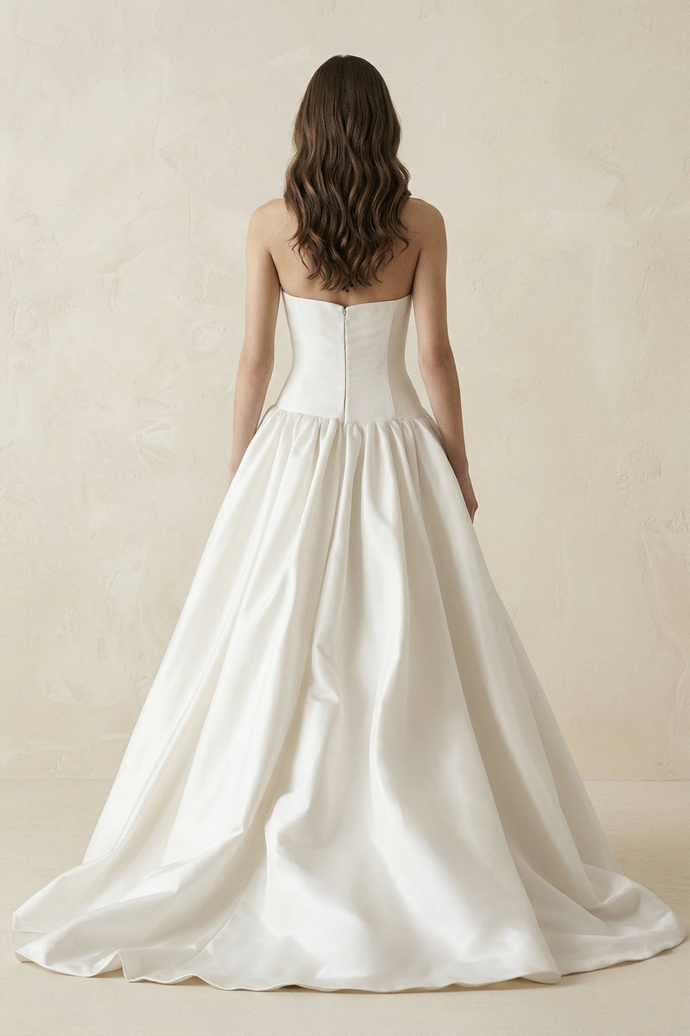 Ruched A-Line Strapless Satin Wedding Dress in White