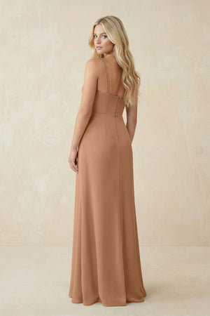 Ruched Sheath Spaghetti Strap Chiffon Bridesmaid Dress in Bronzer - KISS BRIDAL BRIDESMAID DRESSES