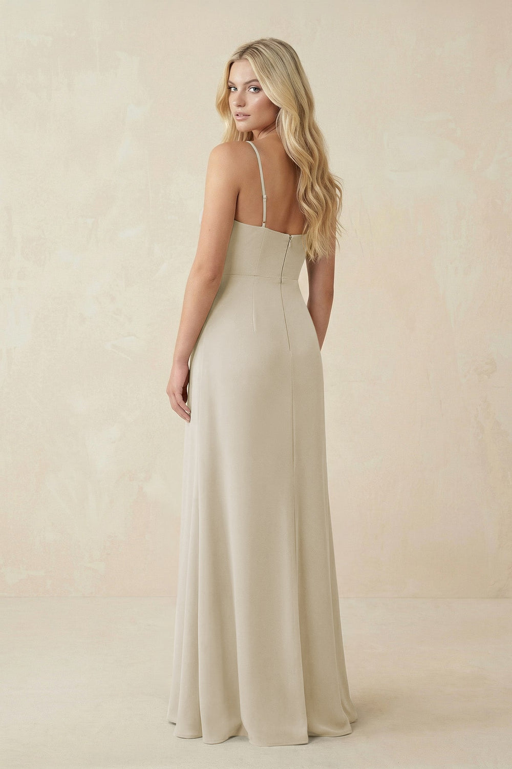 Ruched Sheath Spaghetti Strap Chiffon Bridesmaid Dress in Dove Gray