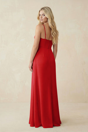 Ruched Sheath Spaghetti Strap Chiffon Bridesmaid Dress in Ruby Red - KISS BRIDAL BRIDESMAID DRESSES