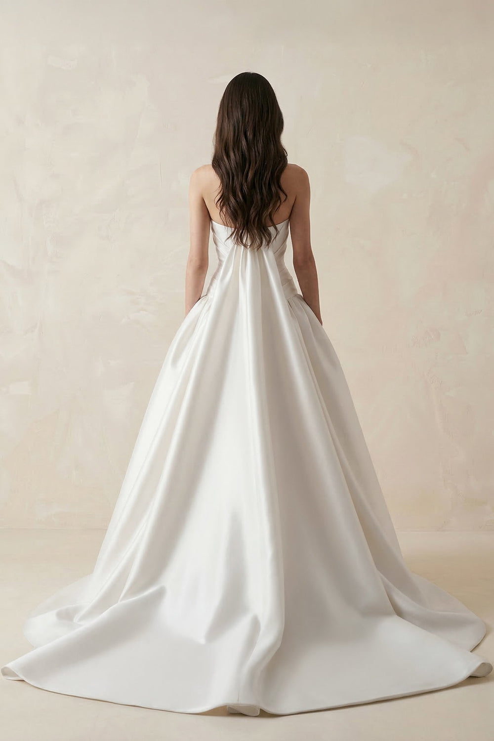 Ruched Satin Strapless Ball Gown Wedding Dress in White