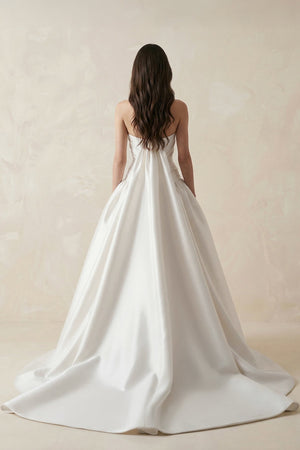 Ruched Satin Strapless Ball Gown Wedding Dress in White - KISS BRIDAL Wedding Dresses