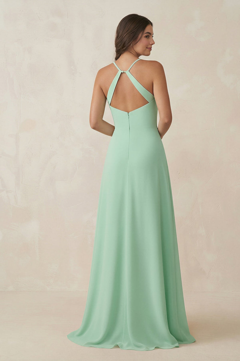 Ruched Sheath Chiffon Bridesmaid Dress in Pale Pistachio