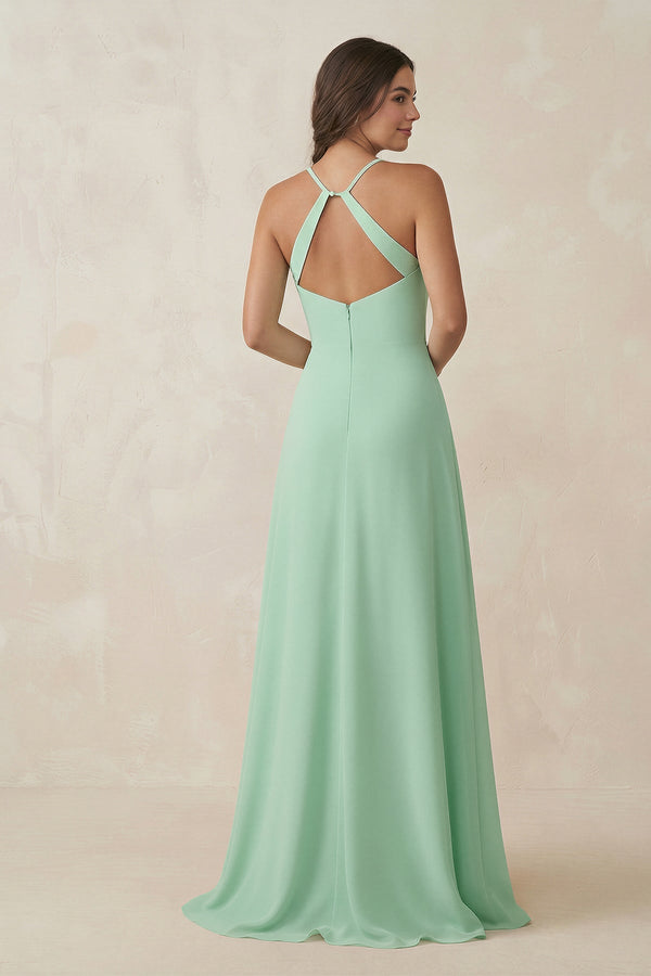 Ruched Sheath Chiffon Bridesmaid Dress in Pale Pistachio - KISS BRIDAL BRIDESMAID DRESSES