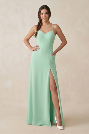 Ruched Sheath Chiffon Bridesmaid Dress in Pale Pistachio - KISS BRIDAL BRIDESMAID DRESSES
