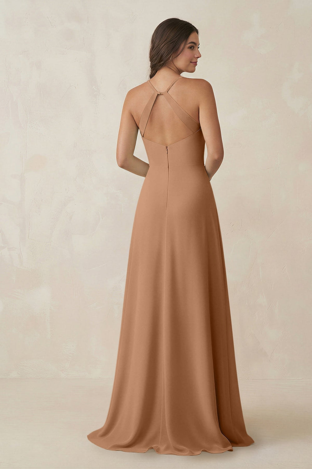 Ruched Sheath Chiffon Bridesmaid Dress in Bronzer