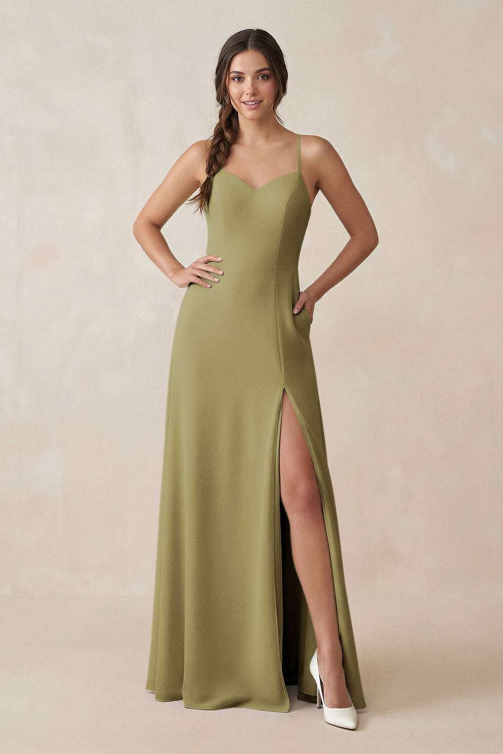 Ruched Sheath Chiffon Bridesmaid Dress in Moss Green