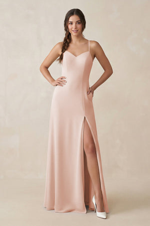 Ruched Sheath Chiffon Bridesmaid Dress in Pale Blush - KISS BRIDAL BRIDESMAID DRESSES