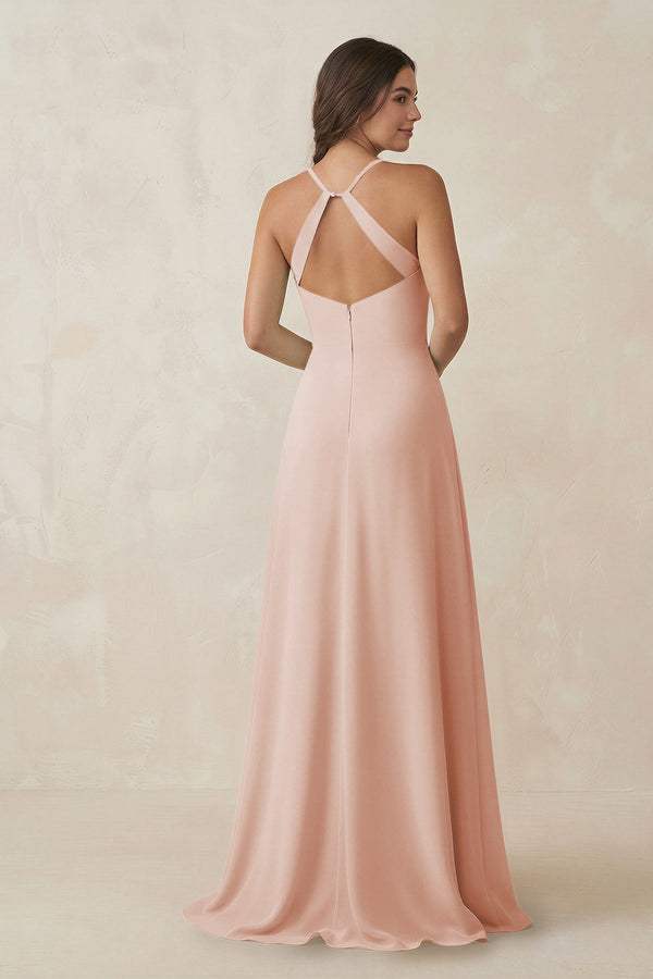 Ruched Sheath Chiffon Bridesmaid Dress in Pale Blush - KISS BRIDAL BRIDESMAID DRESSES