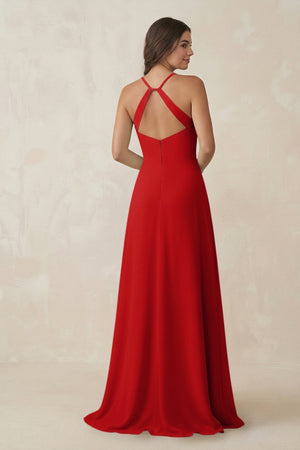Ruched Sheath Chiffon Bridesmaid Dress in Ruby Red - KISS BRIDAL BRIDESMAID DRESSES