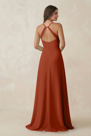 Ruched Sheath Chiffon Bridesmaid Dress in Spice - KISS BRIDAL BRIDESMAID DRESSES
