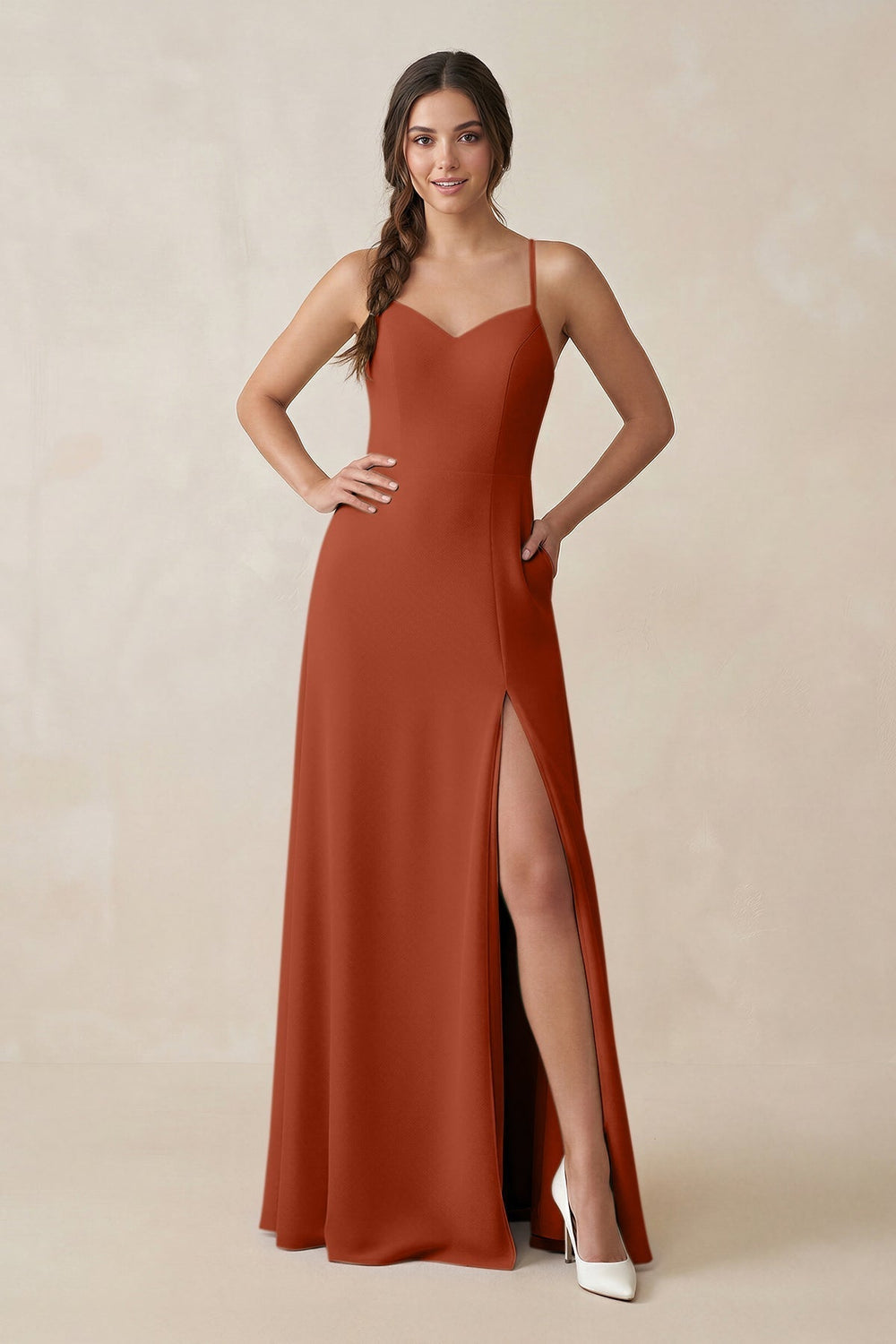 Ruched Sheath Chiffon Bridesmaid Dress in Spice