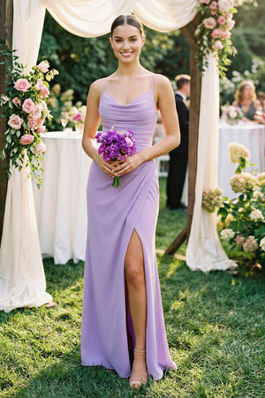 Ruched Sheath Spaghetti Strap Chiffon Bridesmaid Dress - KISS BRIDAL Bridesmaid Dresses