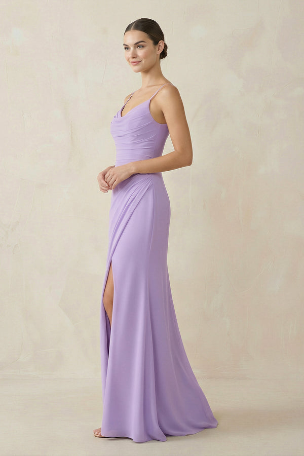 Ruched Sheath Spaghetti Strap Chiffon Bridesmaid Dress - KISS BRIDAL Bridesmaid Dresses