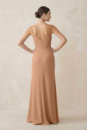 Ruched Sheath Spaghetti Strap Chiffon Bridesmaid Dress in Bronzer - KISS BRIDAL Bridesmaid Dresses