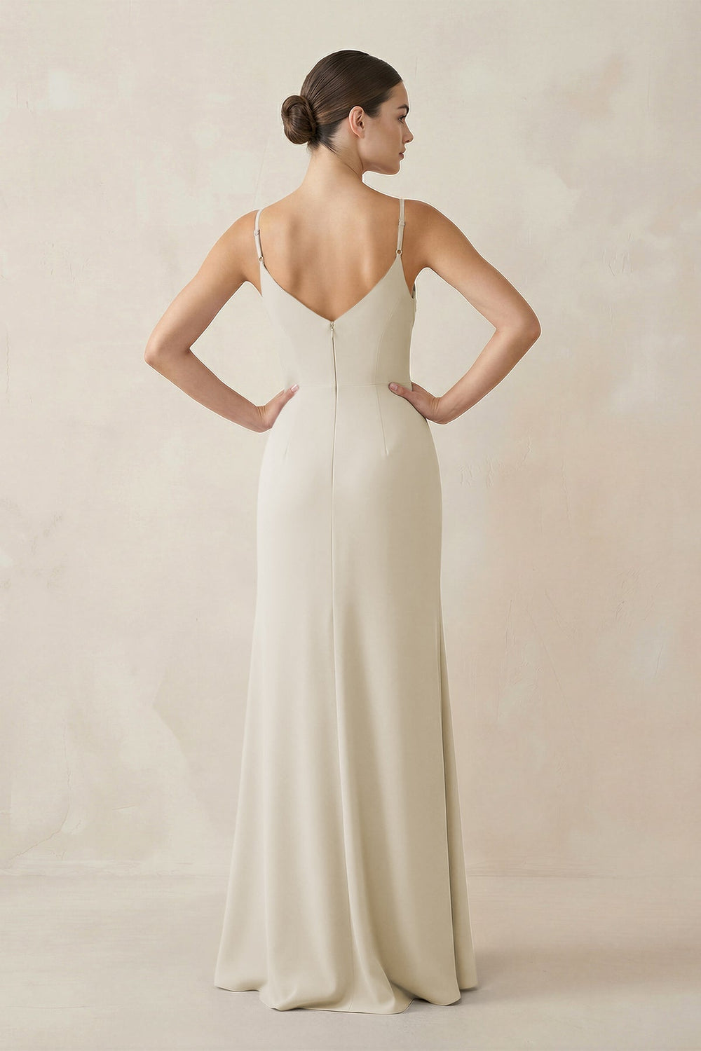 Ruched Sheath Spaghetti Strap Chiffon Bridesmaid Dress in Dove Gray