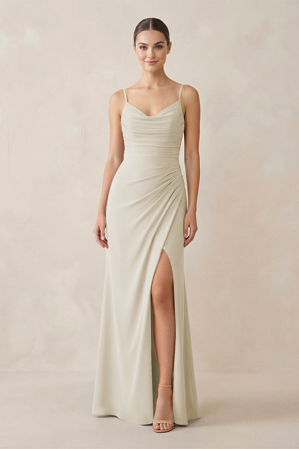 Ruched Sheath Spaghetti Strap Chiffon Bridesmaid Dress in Dove Gray