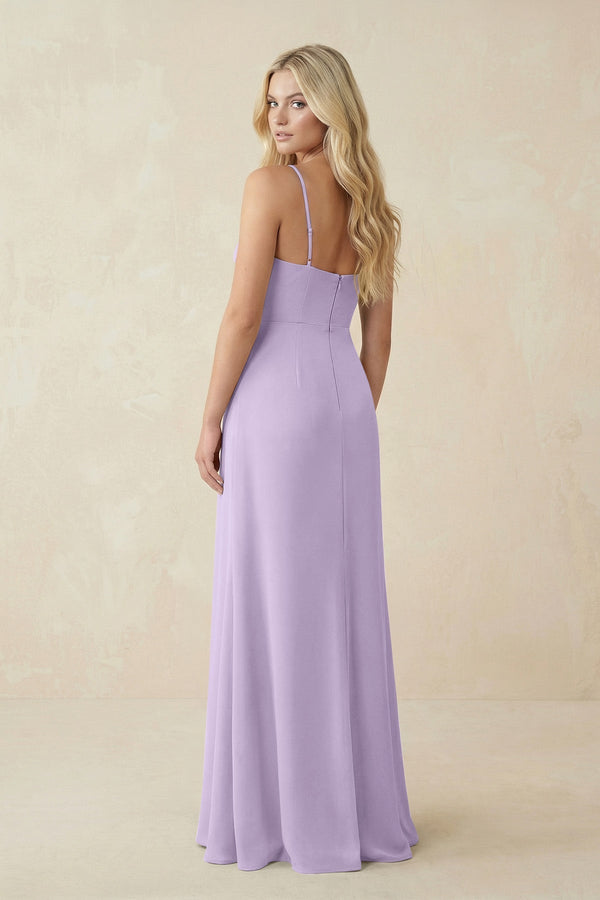 Ruched Sheath Spaghetti Strap Chiffon Bridesmaid Dress in Lavender - KISS BRIDAL BRIDESMAID DRESSES