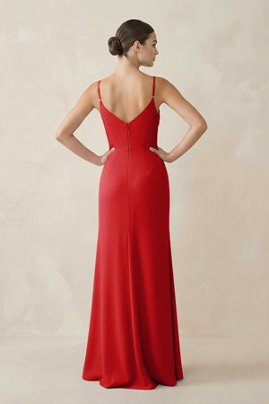 Ruched Sheath Spaghetti Strap Chiffon Bridesmaid Dress in Ruby Red - KISS BRIDAL Bridesmaid Dresses