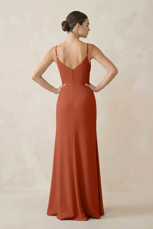 Ruched Sheath Spaghetti Strap Chiffon Bridesmaid Dress in Spice - KISS BRIDAL Bridesmaid Dresses