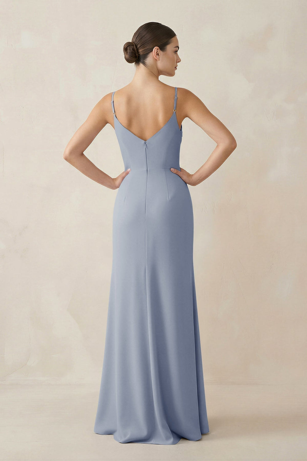 Ruched Sheath Spaghetti Strap Chiffon Bridesmaid Dress in Twilight