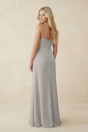 Ruched Sheath Spaghetti Strap Chiffon Bridesmaid Dress in Silver - KISS BRIDAL BRIDESMAID DRESSES