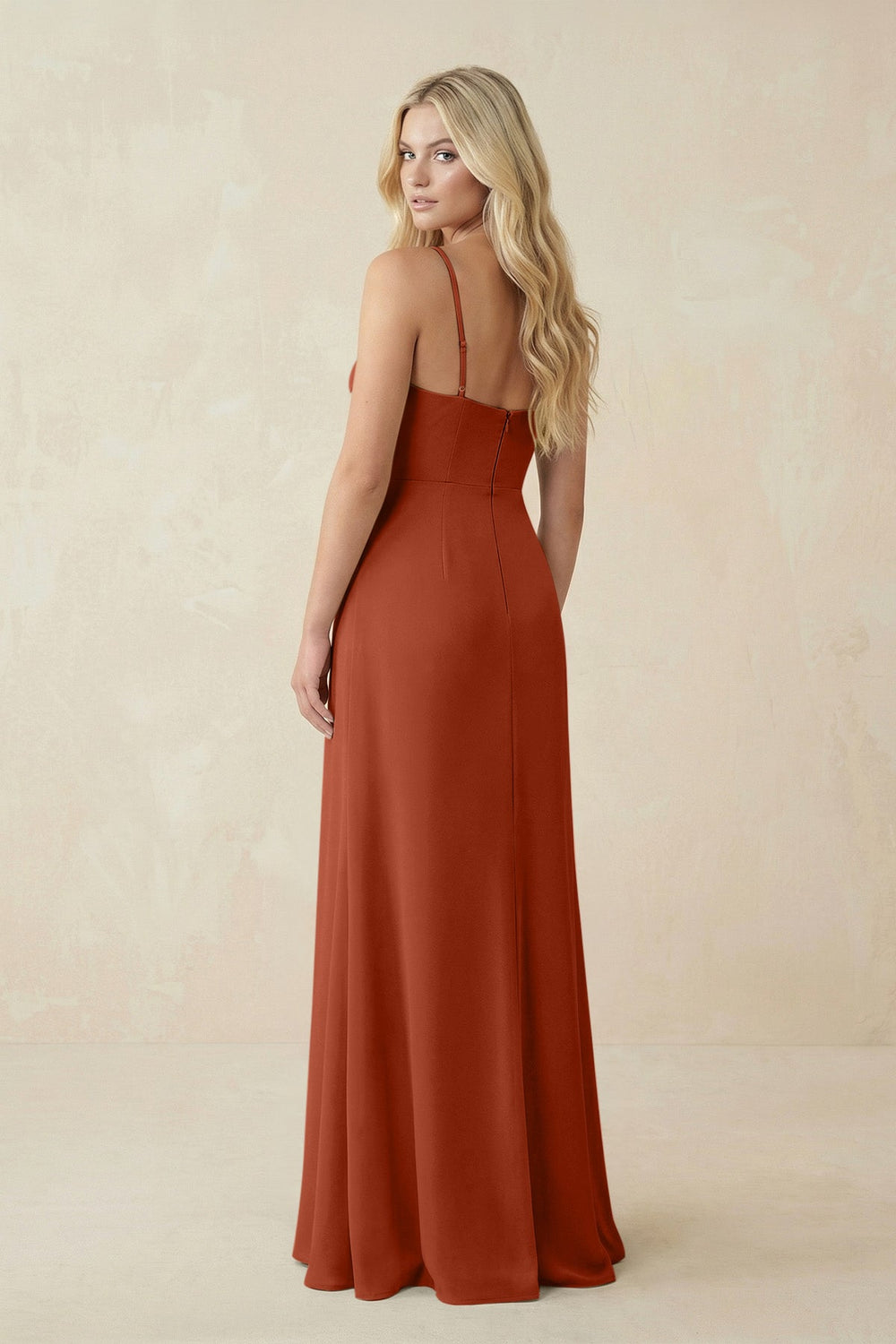 Ruched Sheath Spaghetti Strap Chiffon Bridesmaid Dress in Spice