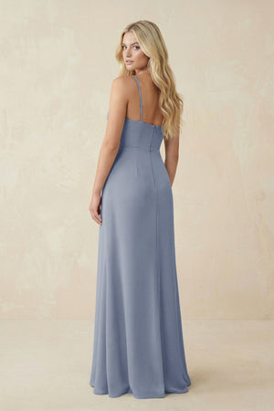 Ruched Sheath Spaghetti Strap Chiffon Bridesmaid Dress in Twilight - KISS BRIDAL BRIDESMAID DRESSES
