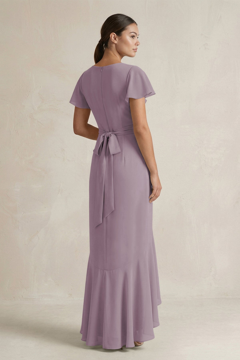 Rufffled V-Neck Sheath Chiffon Bridesmaid Dress in Dusk