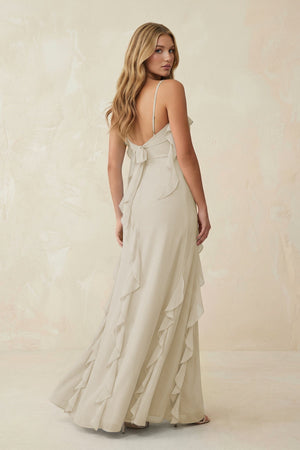 Ruffled Cami Strap Chiffon Sheath Bridesmaid Dress in Dove Gray - KISS BRIDAL Bridesmaid Dresses