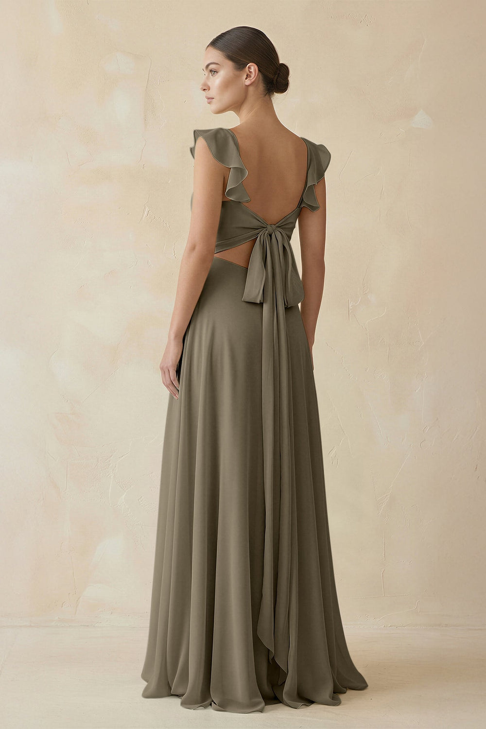 Ruffled Chiffon A-Line Long Bridesmaid Dress in Willow Green