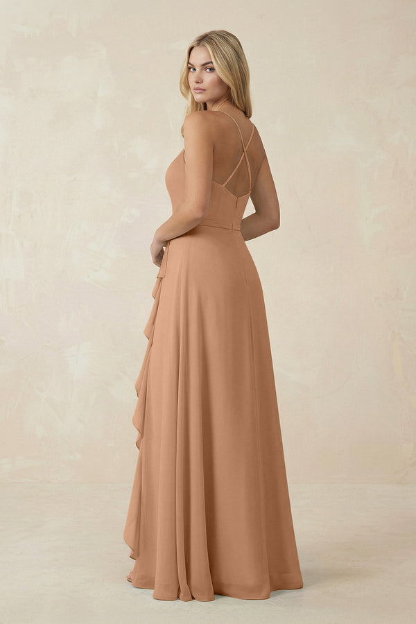 Ruffled Hem A-Line Chiffon Bridesmaid Dress in Bronzer - KISS BRIDAL BRIDESMAID DRESSES