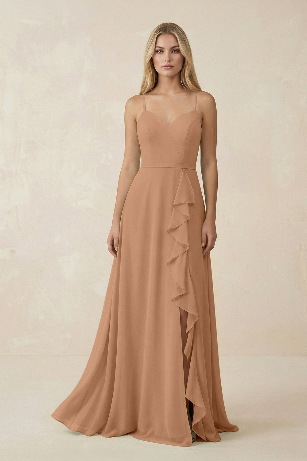 Ruffled Hem A-Line Chiffon Bridesmaid Dress in Bronzer