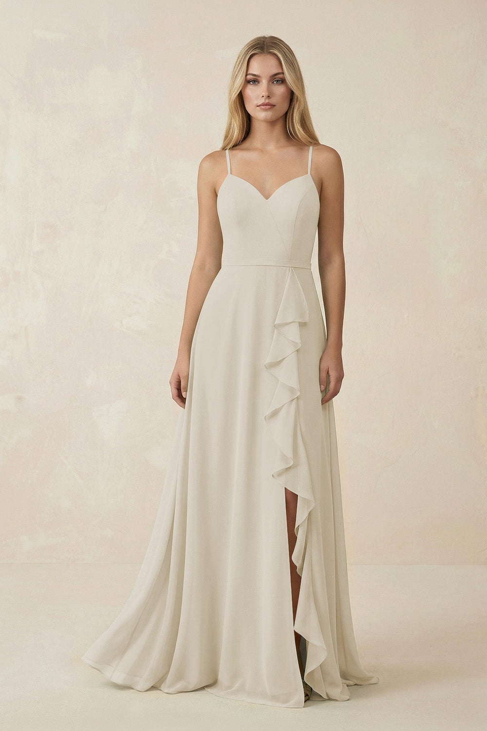 Ruffled Hem A-Line Chiffon Bridesmaid Dress in Dove Gray