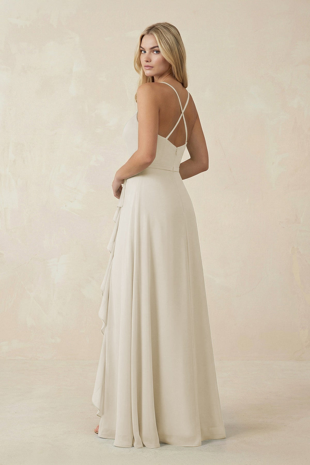 Ruffled Hem A-Line Chiffon Bridesmaid Dress in Dove Gray