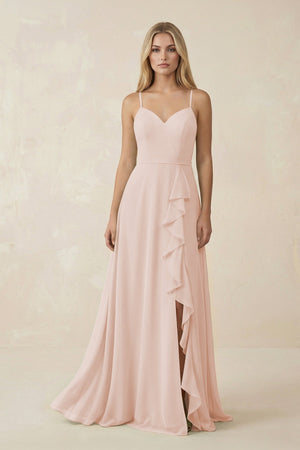 Ruffled Hem A-Line Chiffon Bridesmaid Dress in Pale Blush - KISS BRIDAL BRIDESMAID DRESSES