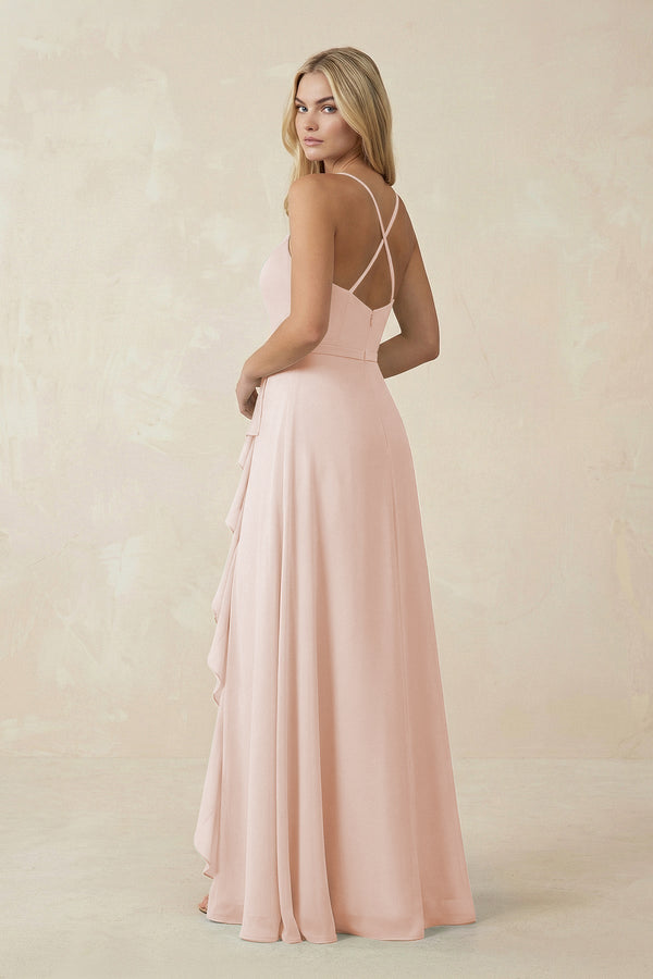 Ruffled Hem A-Line Chiffon Bridesmaid Dress in Pale Blush - KISS BRIDAL BRIDESMAID DRESSES