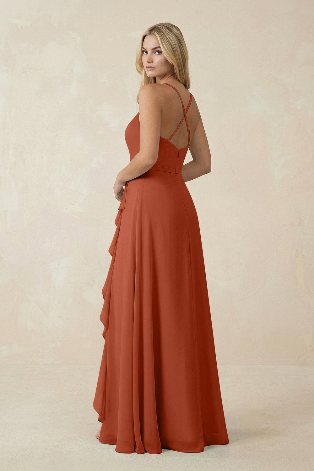 Ruffled Hem A-Line Chiffon Bridesmaid Dress in Spice