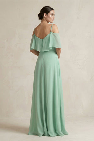 Ruffled Off - the - Shoulder A - Line Chiffon Bridesmaid Gown - KISS BRIDAL Bridesmaid Dresses