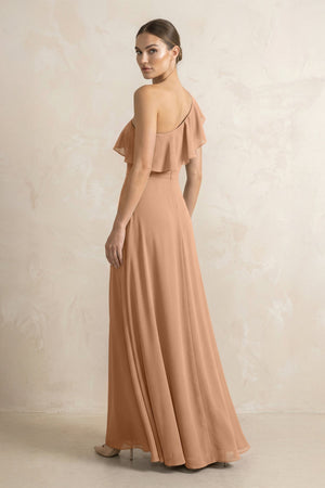 Ruffled One - Shoulder A - Line Chiffon Bridesmaid Dress in Bronzer - KISS BRIDAL Bridesmaid Dresses