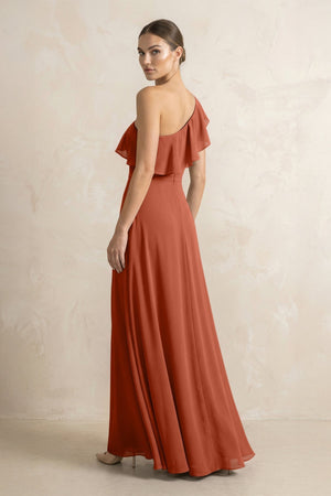 Ruffled One - Shoulder A - Line Chiffon Bridesmaid Dress in Spice - KISS BRIDAL Bridesmaid Dresses