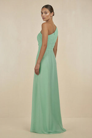 Ruffled One-Shoulder Pleated Sheath Bridesmaid Dress in Pale Pistachio - KISS BRIDAL BRIDESMAID DRESSES