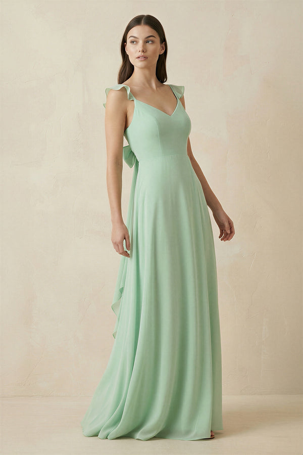 Ruffled Sleeve A - Line Chiffon Bridesmaid Dress - KISS BRIDAL Bridesmaid Dresses