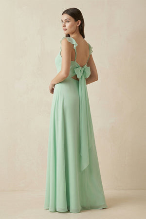 Ruffled Sleeve A - Line Chiffon Bridesmaid Dress - KISS BRIDAL Bridesmaid Dresses