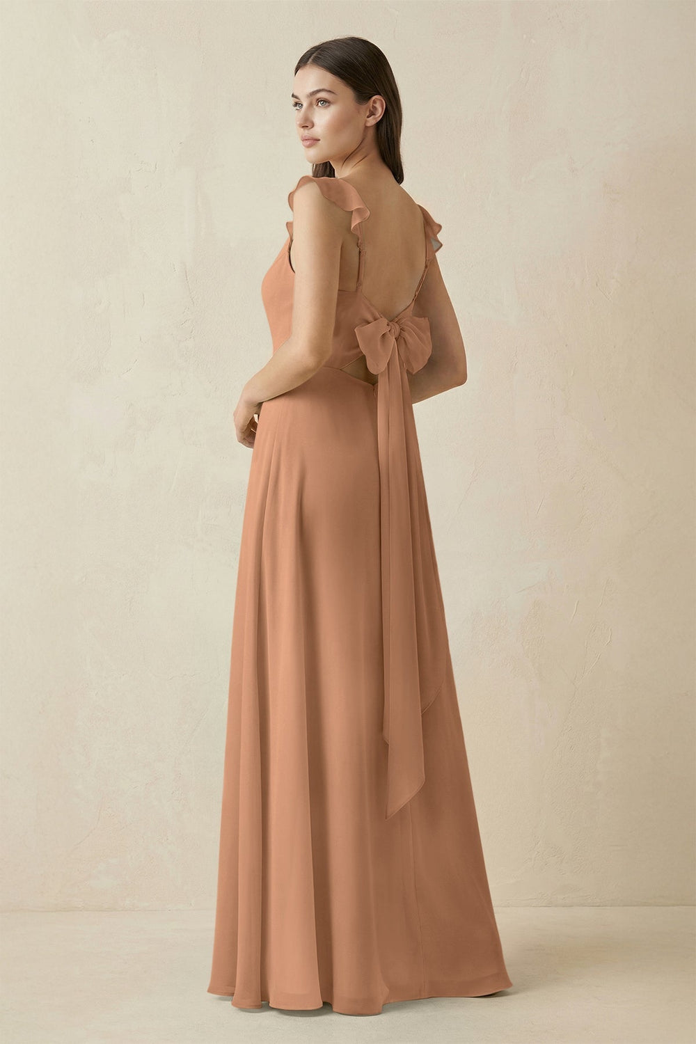 Ruffled Sleeve A-Line Chiffon Bridesmaid Dress in Bronzer