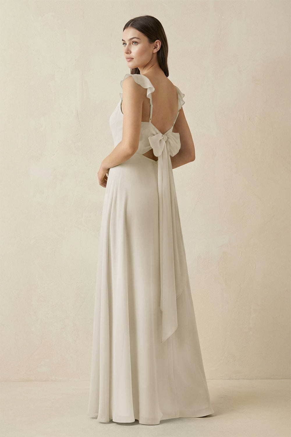 Ruffled Sleeve A-Line Chiffon Bridesmaid Dress in Dove Gray