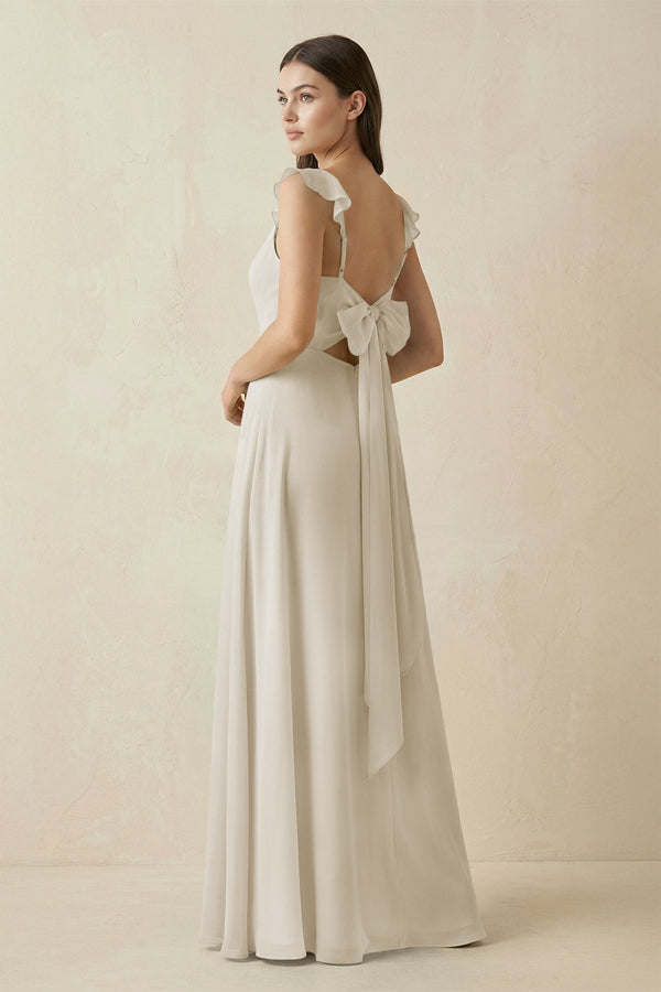 Ruffled Sleeve A - Line Chiffon Bridesmaid Dress in Dove Gray - KISS BRIDAL Bridesmaid Dresses